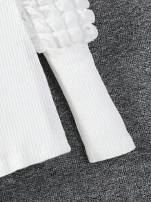 Áo cô gái trẻ cổ tròn ca rô bong bóng có dây buộc nơ, quần nhung kẻ eo co giãn có mũ, 2 cái/bộ - Màu xanh lam - Xem 7