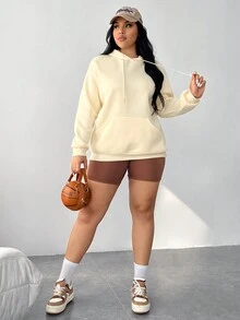 SHEIN EZwear 加大码标语和爱心图案落肩卫衣 - 杏色 - 查看 5