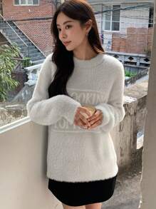 DAZY Đồ họa Chữ cái Thả vai 	
Fuzzy Áo len - Màu Xám nhạt - Xem 6