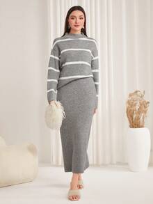 Seusyu 女士毛衣2件套裝 - 灰色 - 查看 4