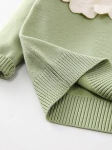 Baby Girl Two Tone Scallop Trim Raglan Sleeve Sweater - Green - View 6