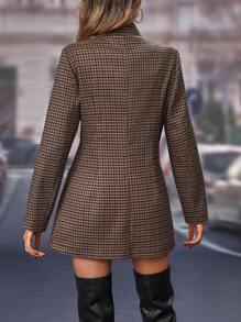 SHEIN Clasi Abrigo con estampado de cuadros con parte delantera abierta - Café integral - Ver 2