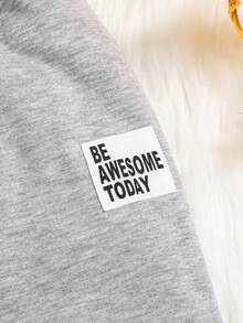 SHEIN Cô gái Tween Chi tiết Patched thư Lót nhiệt Quần thể thao - Màu Xám nhạt - Xem 4