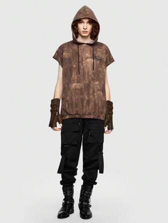 ROMWE Avant Hombres Sudadera Con Capucha Tie-dye Con Parche De Letras