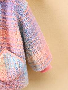 SHEIN Cô Gái Trẻ 1 Miếng Cúc bấm Mặt trước Thả vai Áo khoác Teddy - Hồng - Xem 5