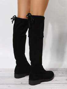 Style With White Dress Autumn And Winter European And American Slimming Boots, Women's Black Knee-High Boots, Cardigan, Sweater Boots? Suede Boots, Long Elastic Boots, Thick Heel High And Versatile Women's Shoes - Black - View 6