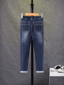 SHEIN Young Boy Ripped Frayed Cat Scratch Jeans - Medium Wash - View 2