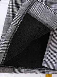 SHEIN Cô Gái Trẻ Kẻ sọc Glen Cổ áo Borg Túi Kép áo - Xám - Xem 4