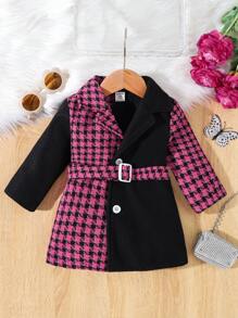 Baby Girl Contrast Houndstooth Print Belted Overcoat - Multicolor - View 4