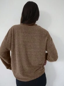 SHEIN Essnce 純色毛絨 T 卹 - 咖啡棕 - 查看 2