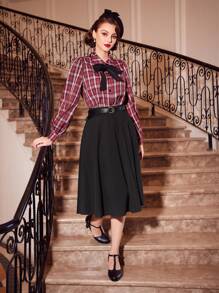 Vintamour 格子蝴蝶結領裙襯衫 - 彩色 - 查看 5
