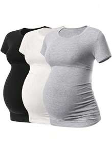 SHEIN 3pcs Maternity Solid Ruched Tee