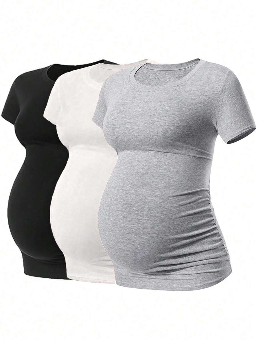 SHEIN 3pcs Maternity Solid Ruched Tee