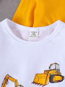 Set Of 5 Baby Boys' Tractor & Transportation Vehicles Printed Long Sleeve Tops For Fall And Winter - Multicolor - View 4