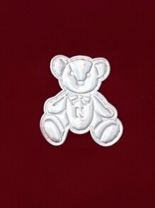 SHEIN 女嬰鐳射熊貼布條紋飾邊泡泡袖Polo洋裝