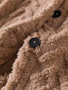 SHEIN Franclia 休閒前紐扣純色大碼外套 - 卡其色 - 查看 3