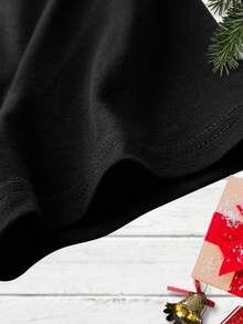 SHEIN LUNE Christmas Print Tee - Black - View 4