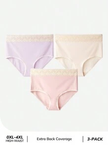 LUVLETTE Plus 3 条装高腰纯棉蕾丝三角裤女士内衣内裤套装-Girlcore - 彩色 - 查看 7