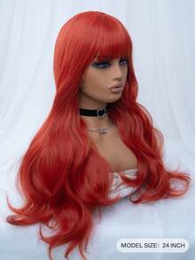 ROMWE Grunge Punk 1pc Red Long Curly Wave Synthetic Hair Wig With Bangs - Red - View 6