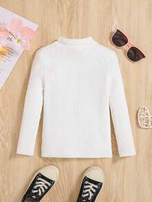 SHEIN Cô Gái Trẻ Cổ giả Đồ đan Ribbed Áo len - trắng - Xem 2