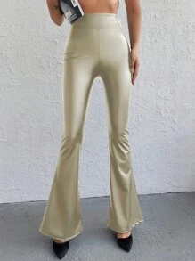 RueChic Solid Flare Leg Pants - Beige - View 5