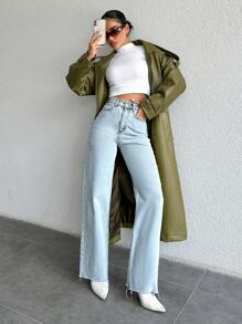 EURMUSE High Waist Straight Leg Jeans - Blue - View 5