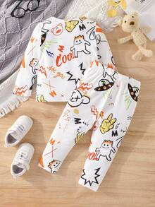 Baby Boy Bear & Letter Graphic Tee & Pants - White - View 2