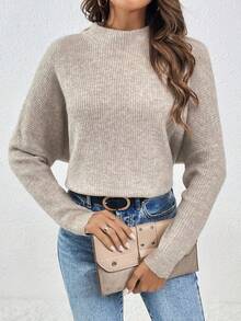 SHEIN Frenchy 純色蝙蝠袖毛衣 - 杏色 - 查看 5