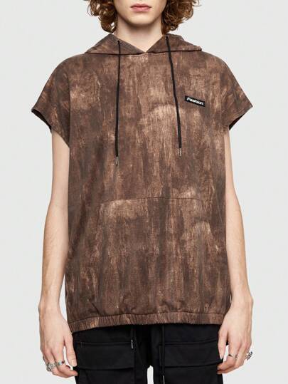 ROMWE Avant Hombres Sudadera Con Capucha Tie-dye Con Parche De Letras
