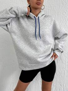 RueChic Letter Graphic Drop Shoulder Drawstring Hoodie - Dusty Purple - View 6