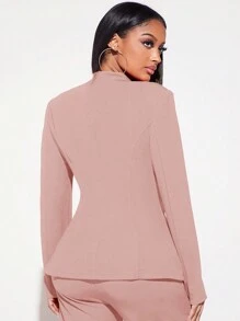 SHEIN SXY Americana De Un Solo Botón Con Solapa Para Mujer - Rosa vieja - Ver 2