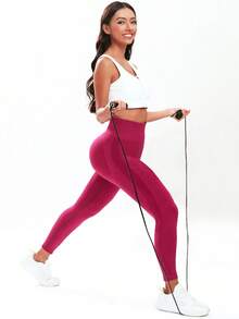 Yoga Basic 收復運動打底褲 - 酒紅色 - 查看 2