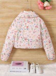 SHEIN Tween Girl 1 件小碎花印花夹棉外套 - 粉色 - 查看 2