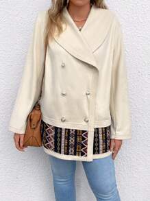 SHEIN LUNE Plus Contrast Geo Print Shawl Collar Button Detail Coat Fall Cloth For Women - Apricot - View 4