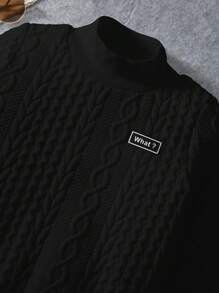 SHEIN Young Boy Fitted Sports Heathered Letter Graphic Mock Neck Sweatshirt - Black - View 4