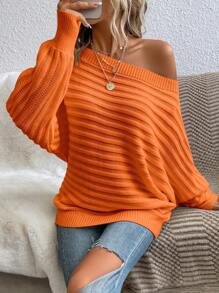 EMERY ROSE Boat Neck Batwing Sleeve Sweater,Off The Shoulder Sweater In Fall/Winter - Yellow - View 6