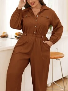 SHEIN Essnce Hơn Túi có nắp Túi nghiêng Áo liền quần - màu nâu - Xem 7