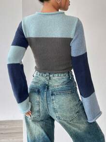 SHEIN Unity 撞色條紋針織短款毛衣 - 彩色 - 查看 2