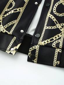 Manfinity 休閒口袋 前紐扣錬條印花 宮廷男士外套 - 黑色 - 查看 6