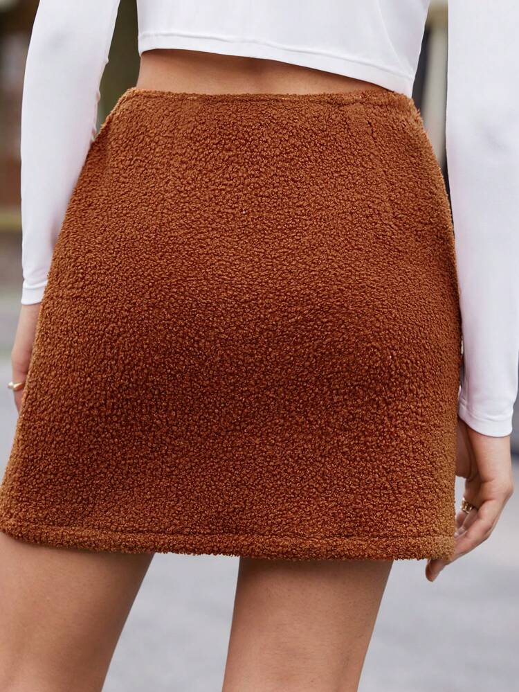 Solid Straight Fleece Skirt