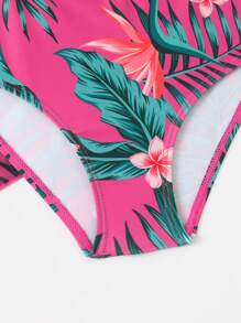 SHEIN Young Girl One-Piece Swimwear With Tropical Printed And Cover-Up Set Matching Set - Multicolor - View 5
