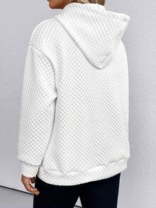 SHEIN Sudadera con bolsillo tipo canguro, hombros caídos y cordón ajustable, talla grande - Blanco - Ver 2