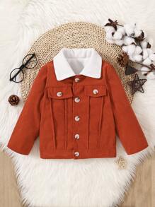 SHEIN 男嬰翻蓋細節羊絨領口外套