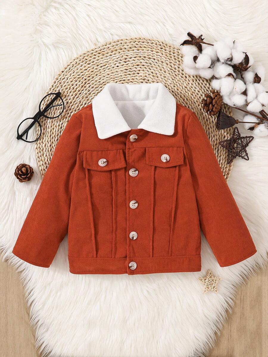 SHEIN 男嬰翻蓋細節羊絨領口外套