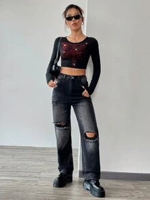 SHEIN EZwear 女士t恤 - 黑色 - 查看 5