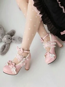 女士高跟洛麗塔瑪莉珍鞋,冬季款 - 粉色 - 查看 3