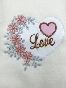 SHEIN 女小童心&花卉刺繡套頭毛衣 - 米色 - 查看 4