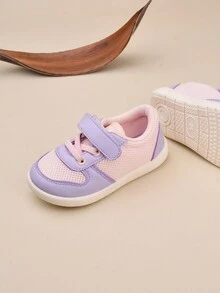 女孩織網拼接休閒運動鞋,舒適魔鬼氈帶,透氣平底鞋底 - 粉色 - 查看 4