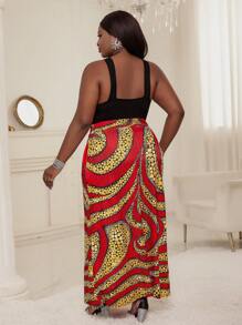 SHEIN Lady Plus Graphic Print Slant Pocket Dress - Multicolor - View 2