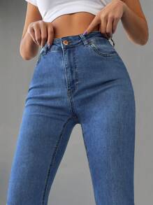 Cottnline Slim Fit Bell Bottom Jeans - Dark Wash - View 4